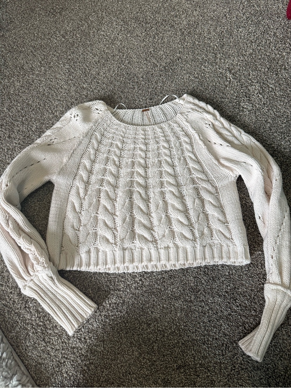 Free People Cream Cable Crewneck Sweater